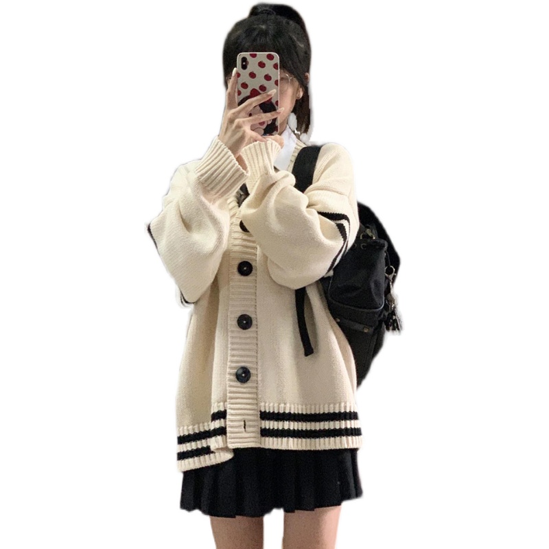 Knitted cardigan college style sweater for women