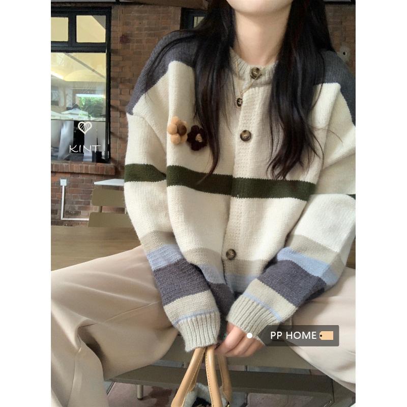 Lazy retro cardigan Korean style stereoscopic coat