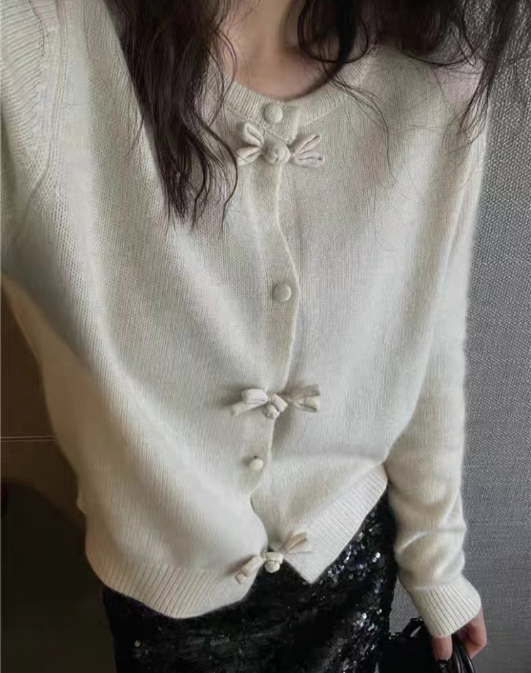 European style winter cardigan bow jacket for women