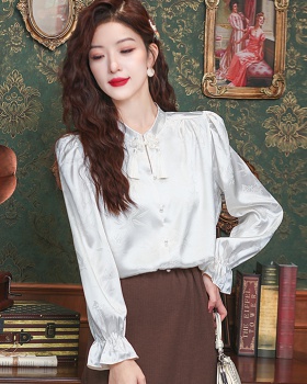 Chinese style retro white long sleeve shirt