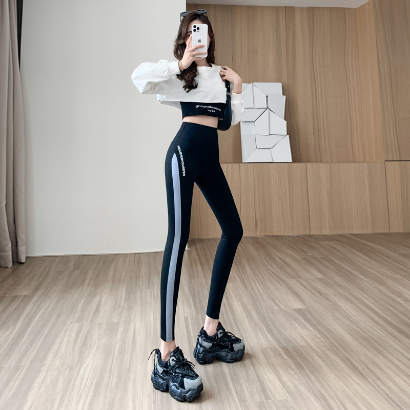Hip raise stovepipe yoga mixed colors pants for women