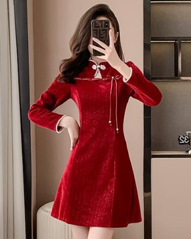 Temperament retro dress Chinese style red cheongsam