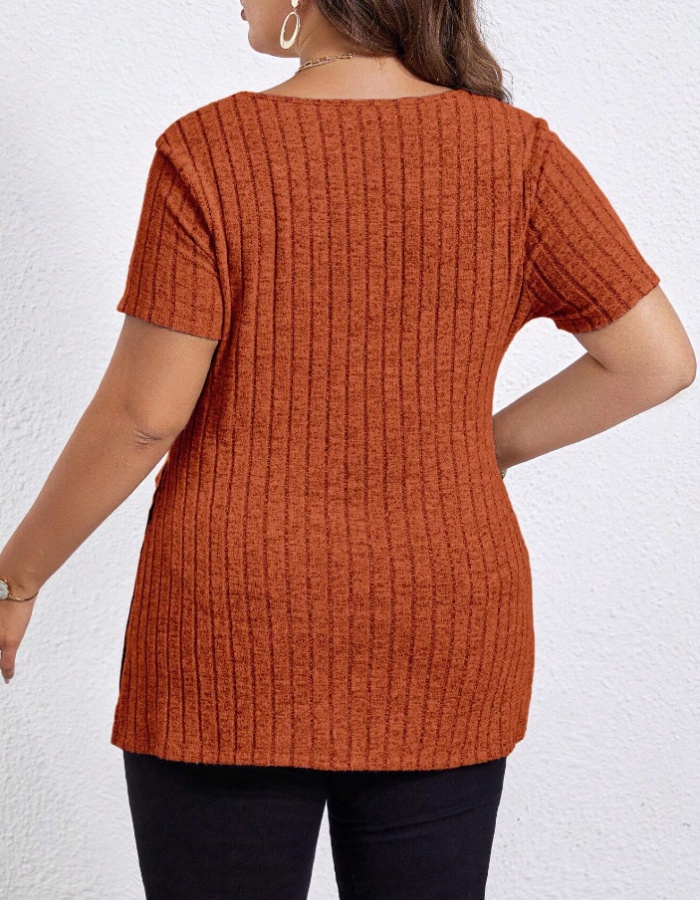 Split short sleeve tops sueding T-shirt for women