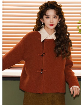 Chinese style horn buckle coat placket tops for women