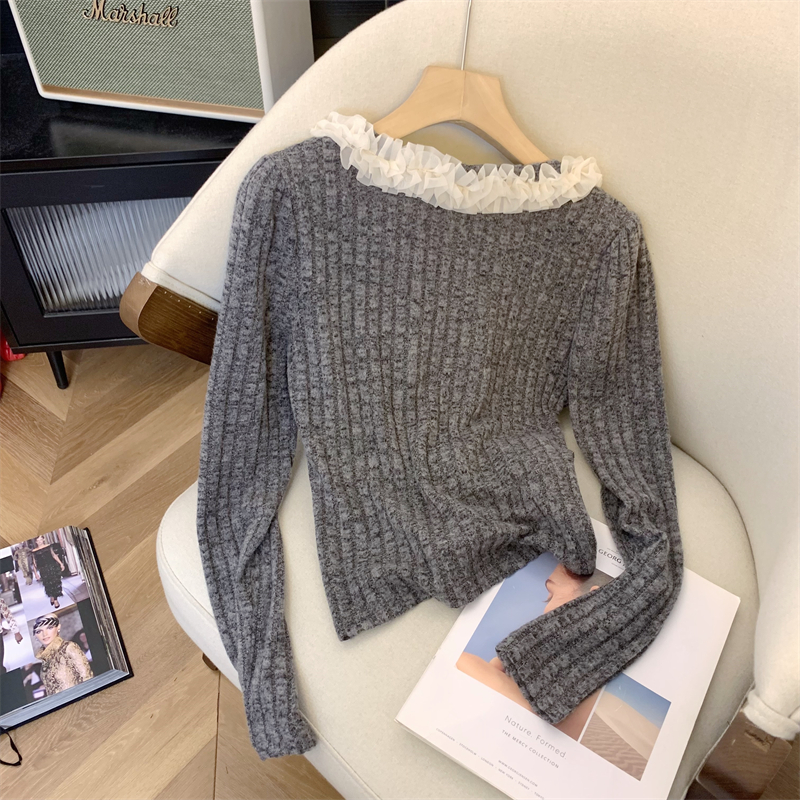 Slim France style sweater knitted bottoming shirt