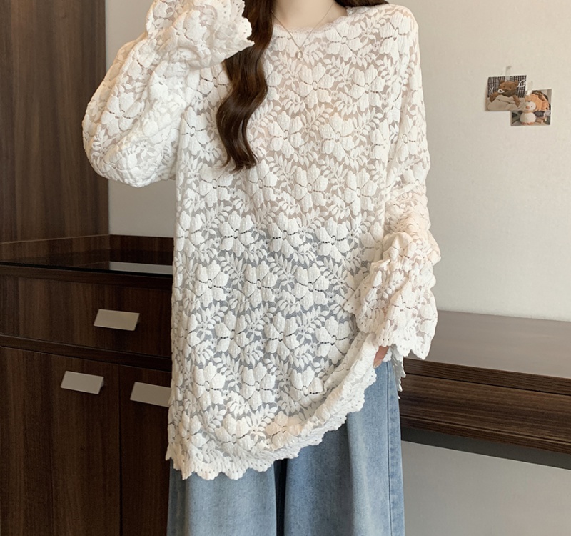 Pullover all-match shirts lace loose tops for women