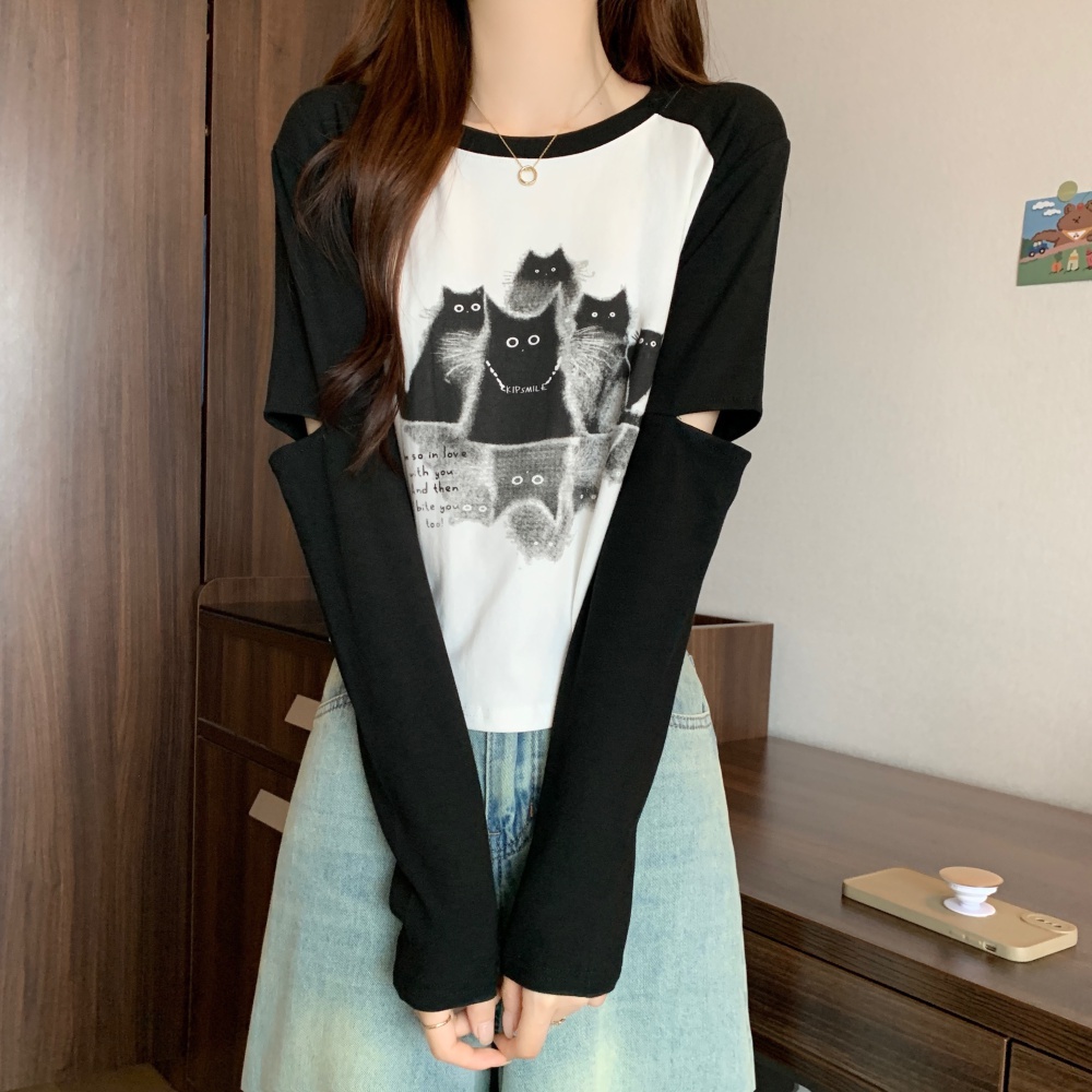 Kitty raglan sleeve T-shirt large yard tops for women