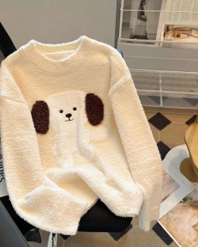 Loose plush lazy puppy jacquard sweater for women