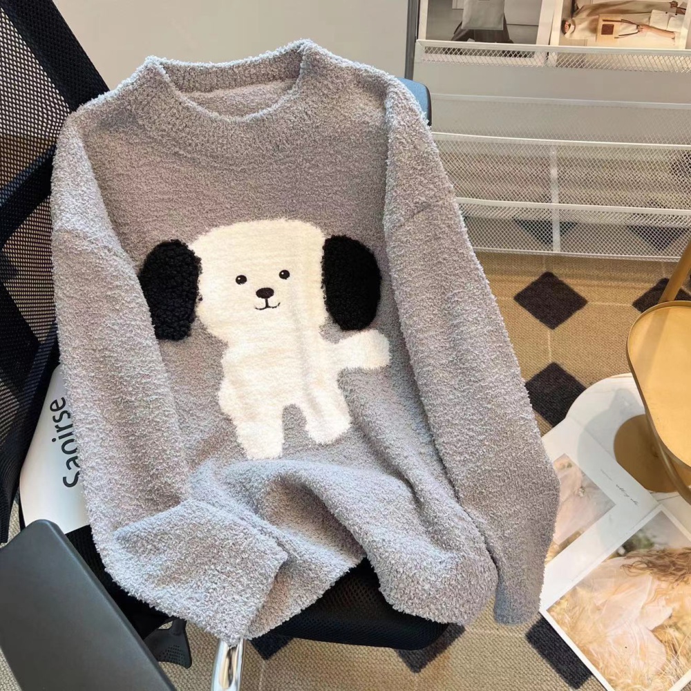 Loose plush lazy puppy jacquard sweater for women