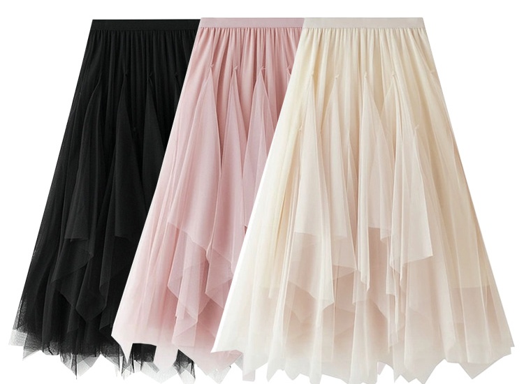 Irregular A-line all-match high waist gauze skirt for women