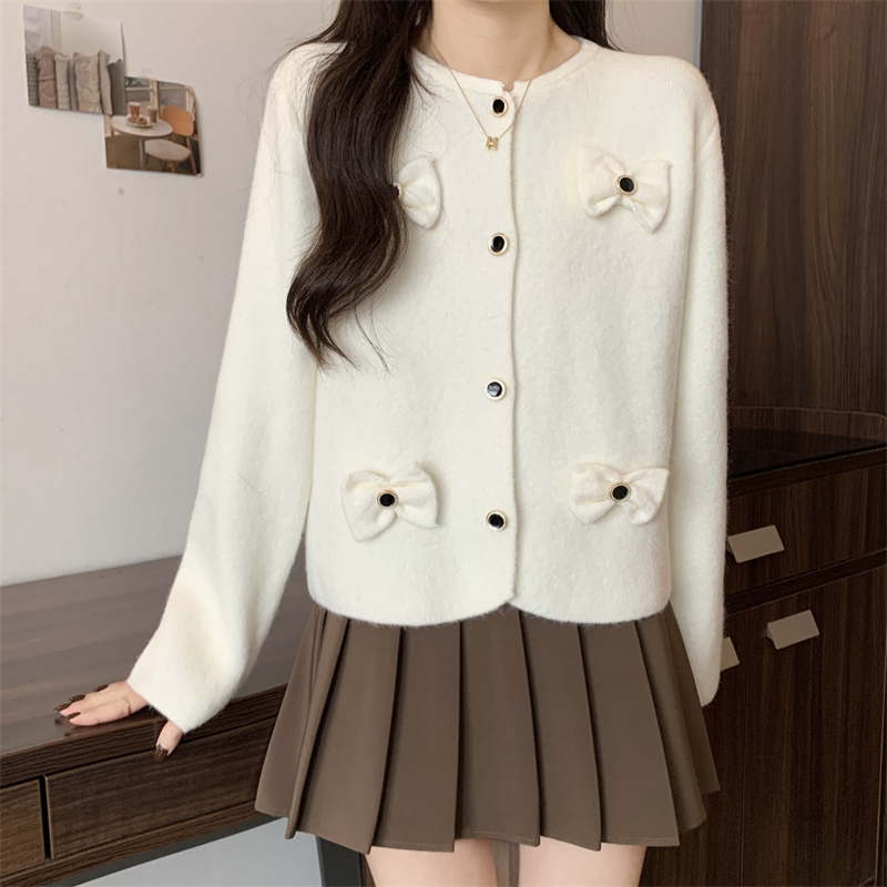 Bow decoration knitted sweater show young cardigan