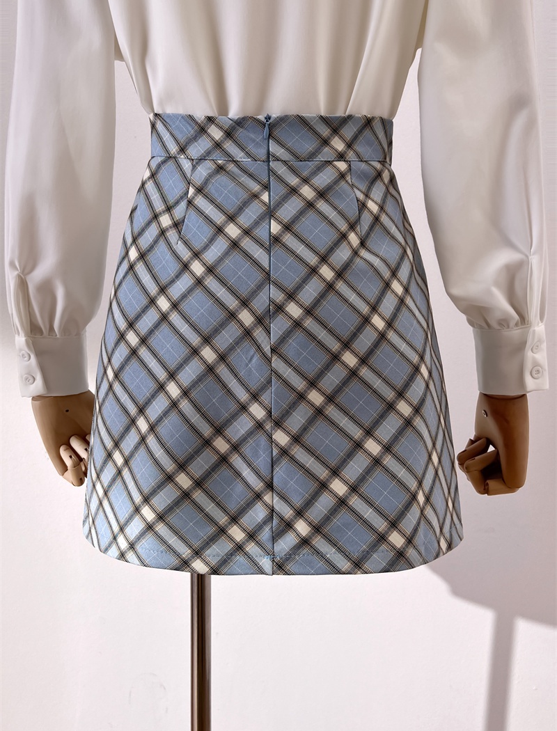 Retro plaid slim short skirt high waist A-line skirt for women