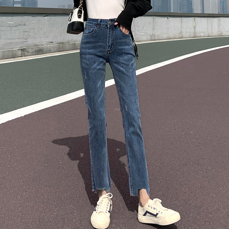 Tight blue pencil pants spring high waist jeans for women