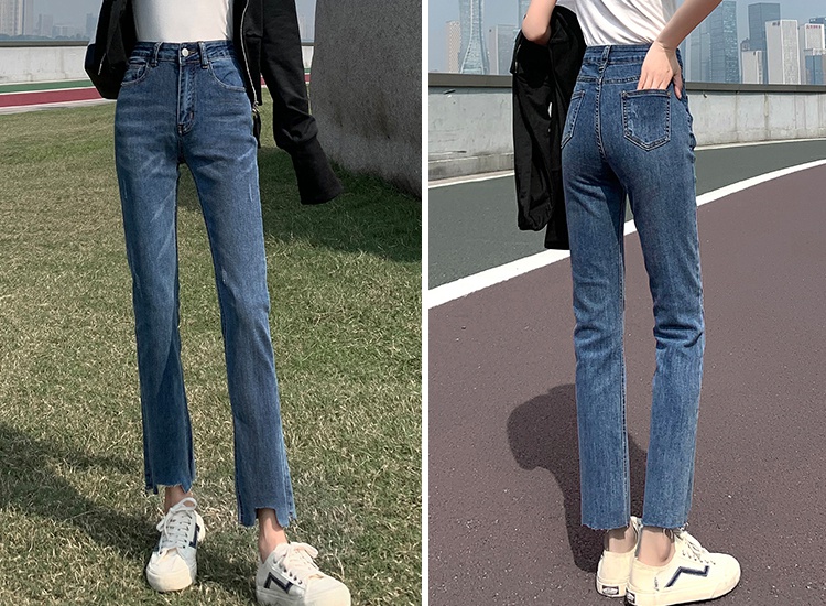 Tight blue pencil pants spring high waist jeans for women