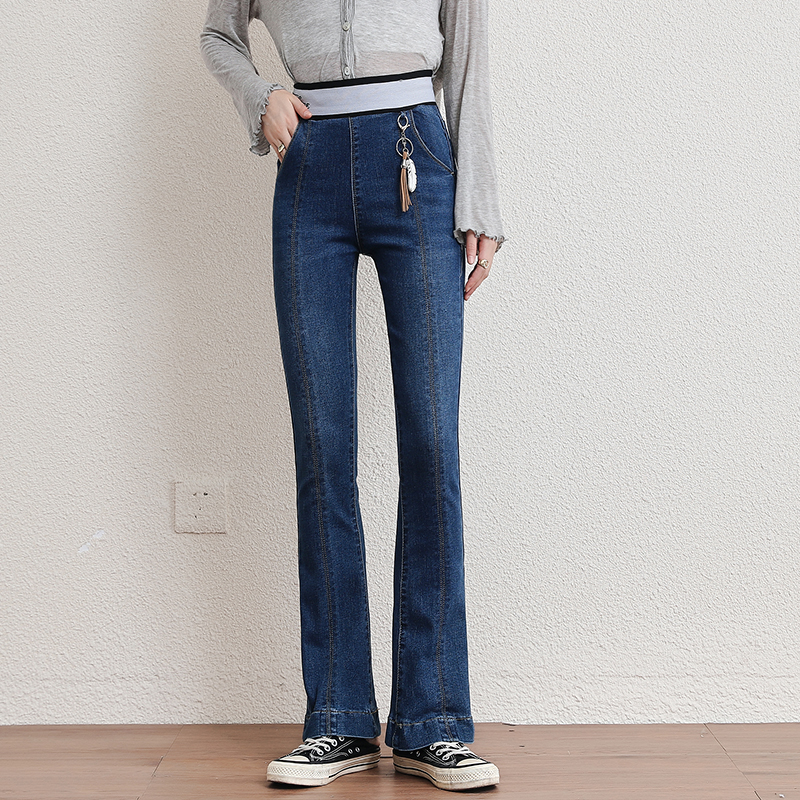 Blue nine tenths wide leg pants spring art jeans for women