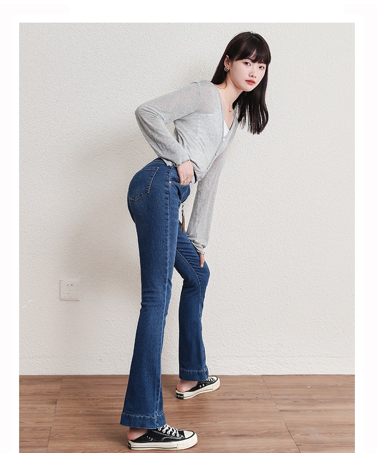 Blue nine tenths wide leg pants spring art jeans for women