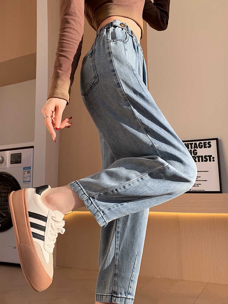 Elastic waist high waist large yard thin jeans for women
