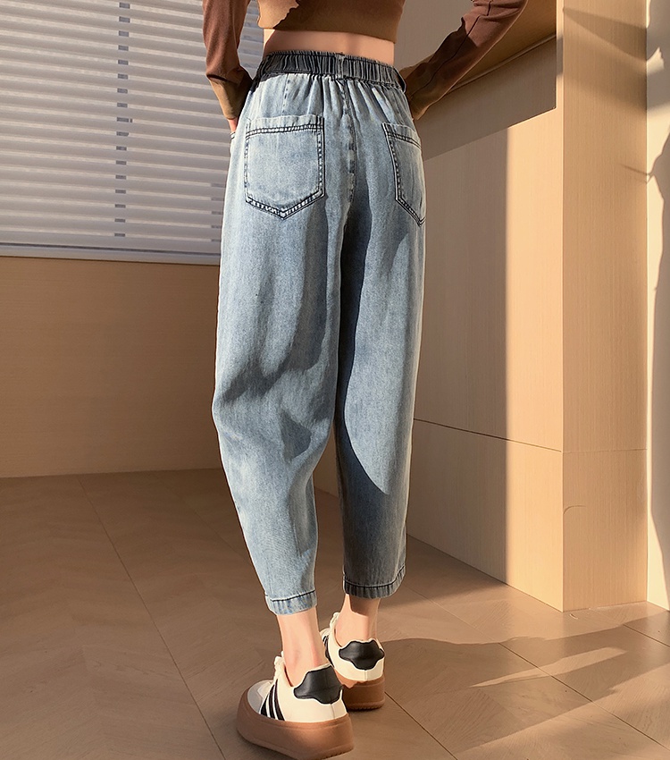 Elastic waist high waist large yard thin jeans for women