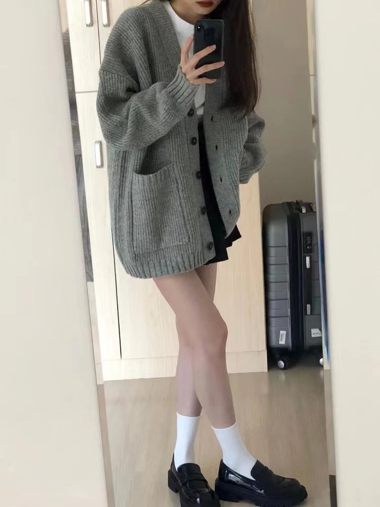Spring and autumn gray coat autumn cardigan for women
