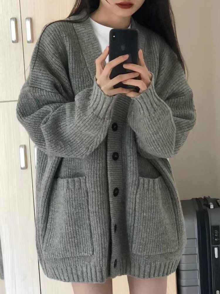 Spring and autumn gray coat autumn cardigan for women
