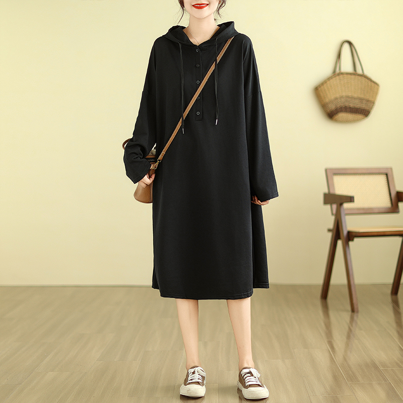Hooded large yard spring hoodie long student lazy dress
