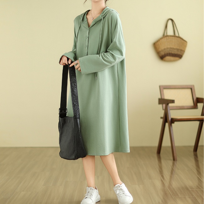 Hooded large yard spring hoodie long student lazy dress