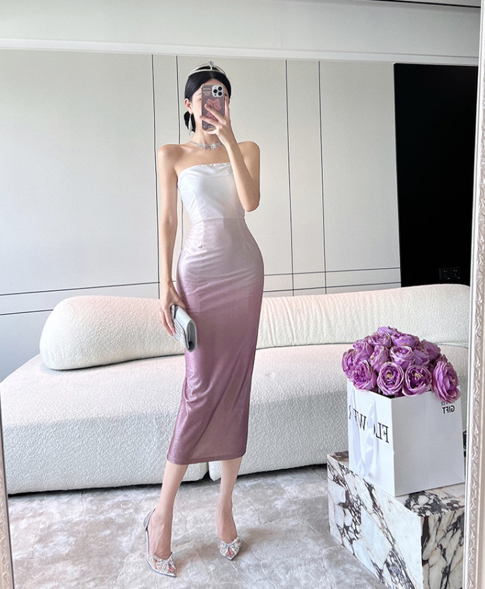 Package hip gradient long wrapped chest ladies dress