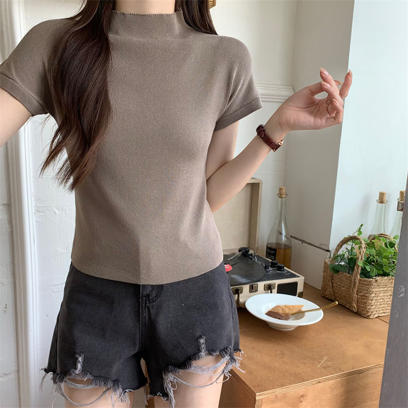 Pure Korean style tops knitted T-shirt for women
