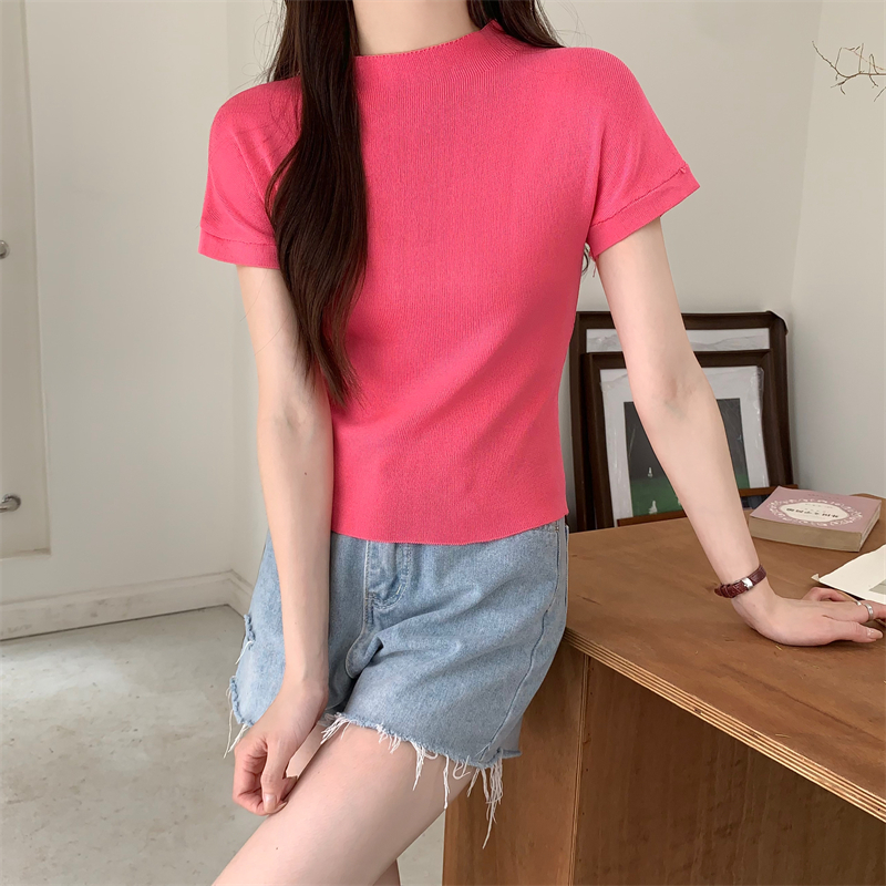 Pure Korean style tops knitted T-shirt for women