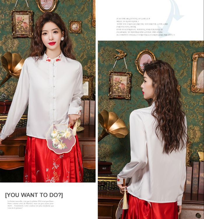 Embroidery shirt Chinese style tops for women