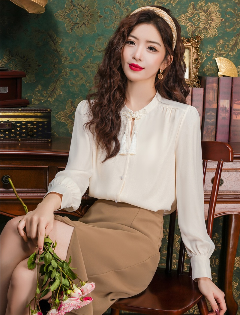 Chinese style satin chiffon shirt Western style tops