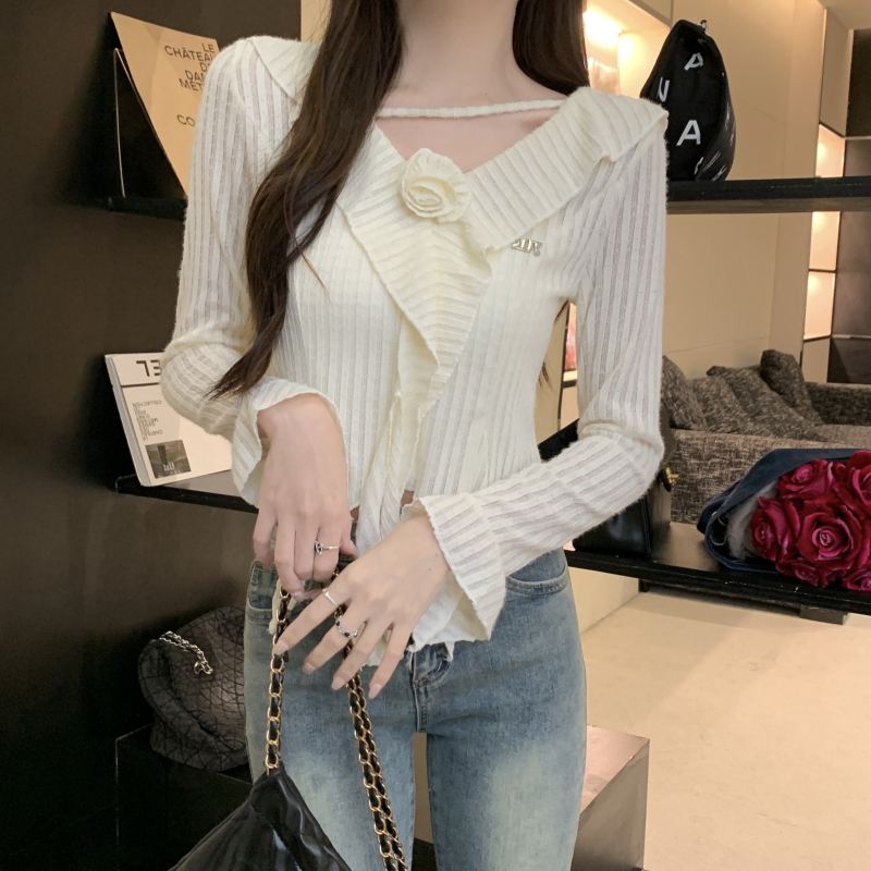 Rose trumpet sleeves lace shirts for women