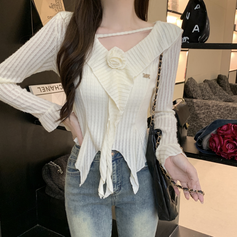 Rose trumpet sleeves lace shirts for women