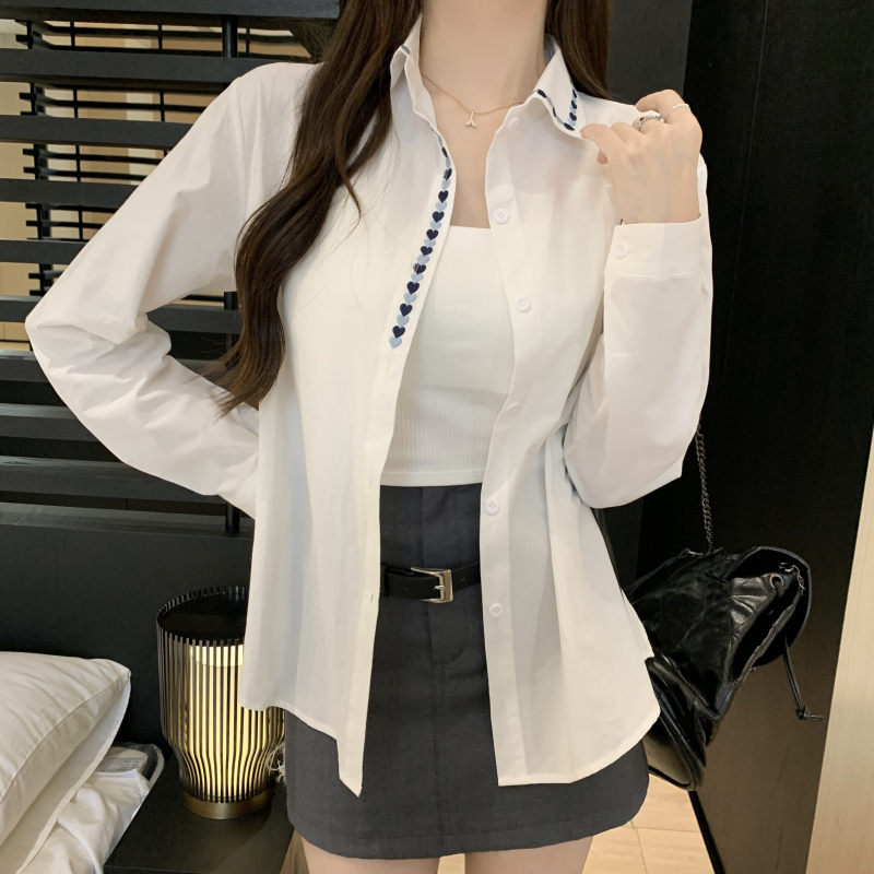 Embroidery college style long sleeve spring shirt for women
