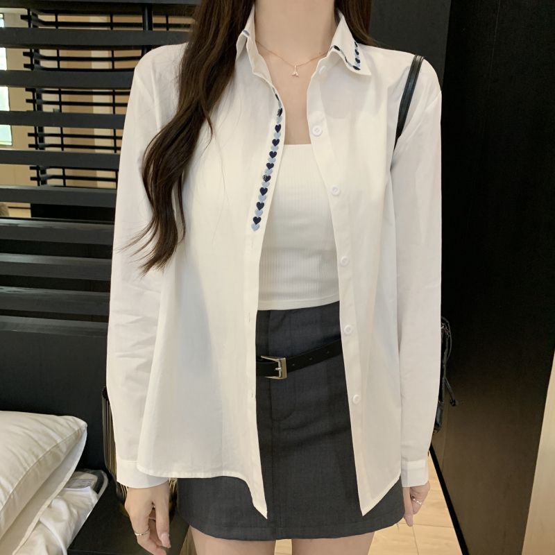 Embroidery college style long sleeve spring shirt for women