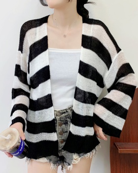 Sunscreen lazy mohair sweater loose stripe shirts