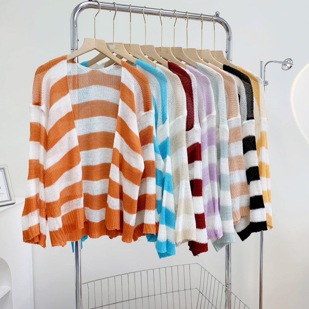 Sunscreen lazy mohair sweater loose stripe shirts