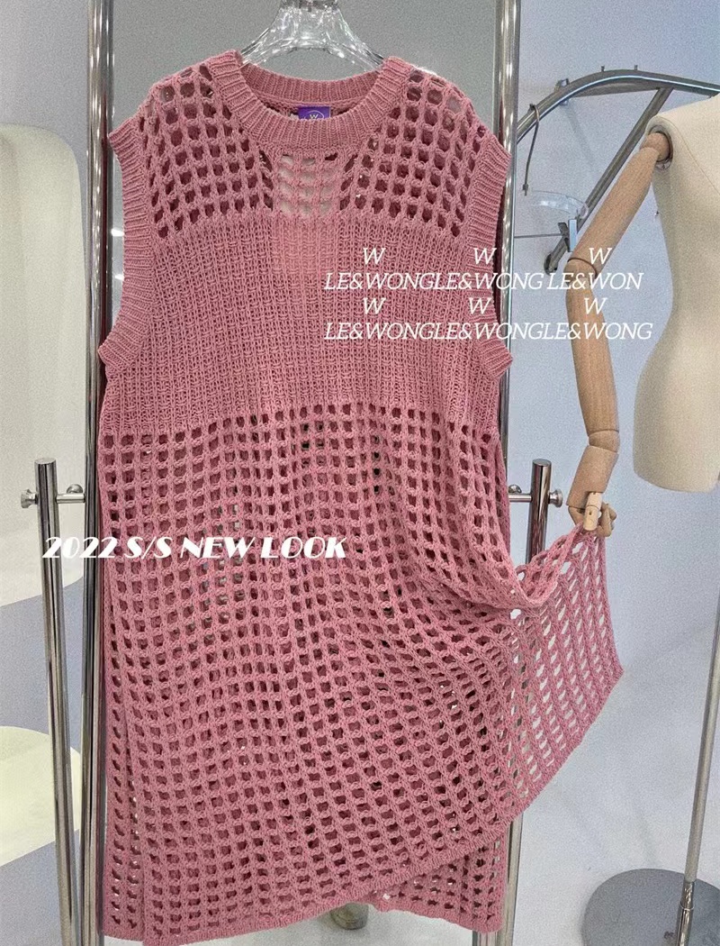 Hollow sleeveless dress grid waistcoat for women
