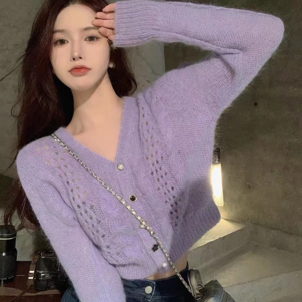 V-neck sweater long sleeve small cardigan for women