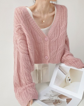 Korean style lazy knitted cardigan loose V-neck slim jacket