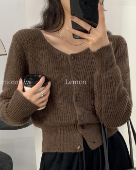 Pinched waist short cardigan knitted tops