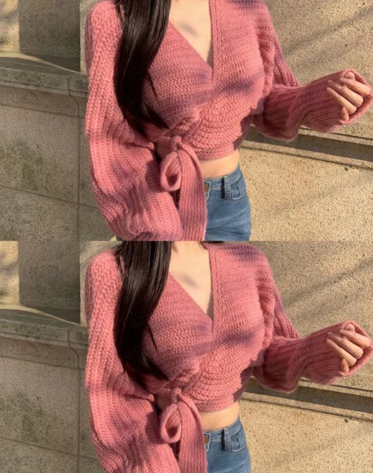 Short multicolor mohair sweater high waist frenum tops