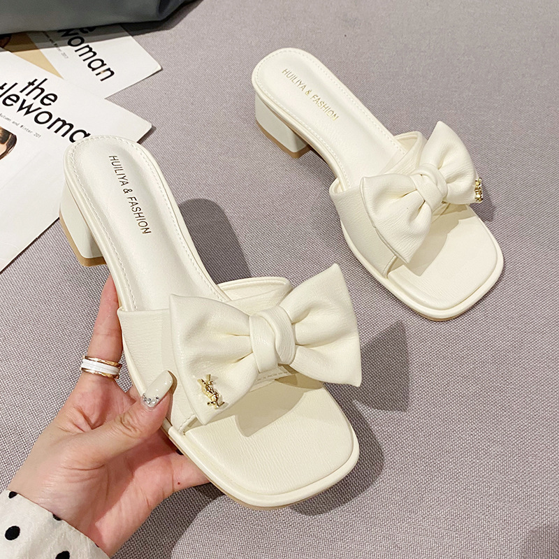 All-match high-heeled thick slippers for women