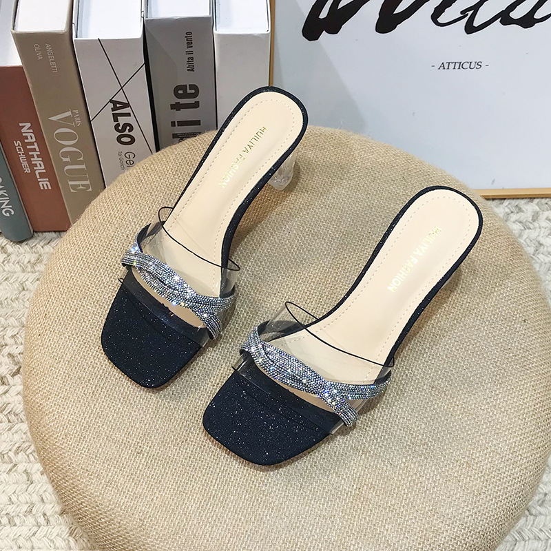 Transparent summer sandals crystal high-heeled slippers