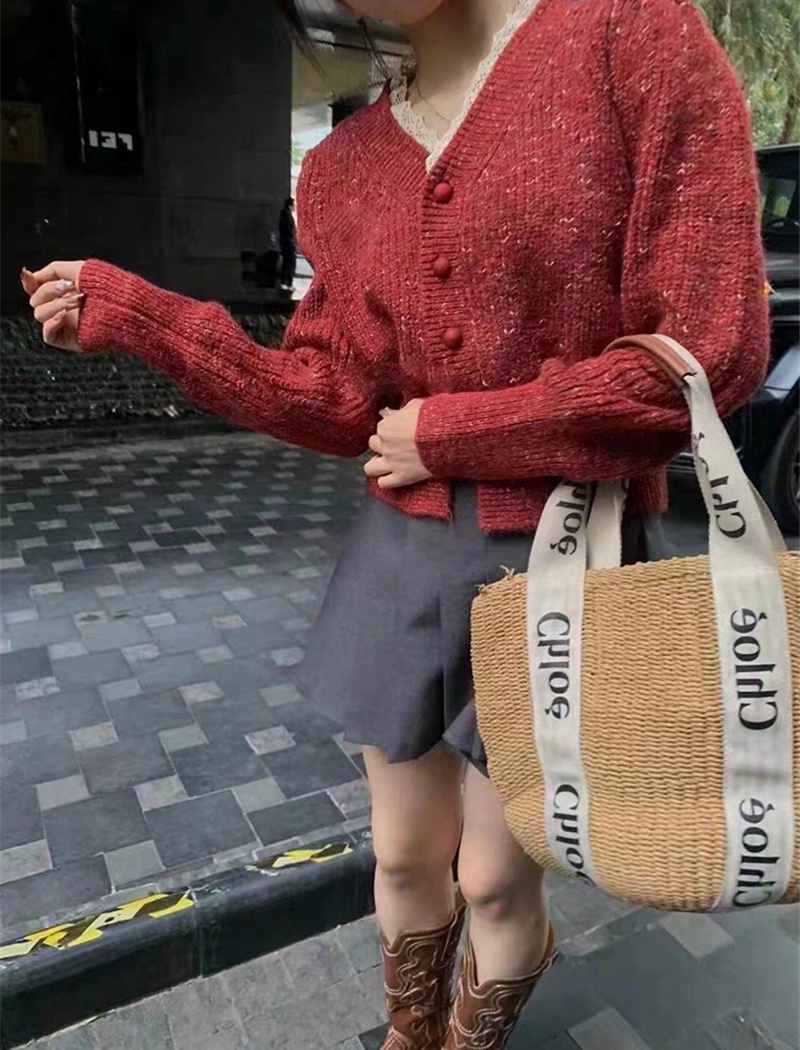 Spring pink knitted cardigan short tender tops