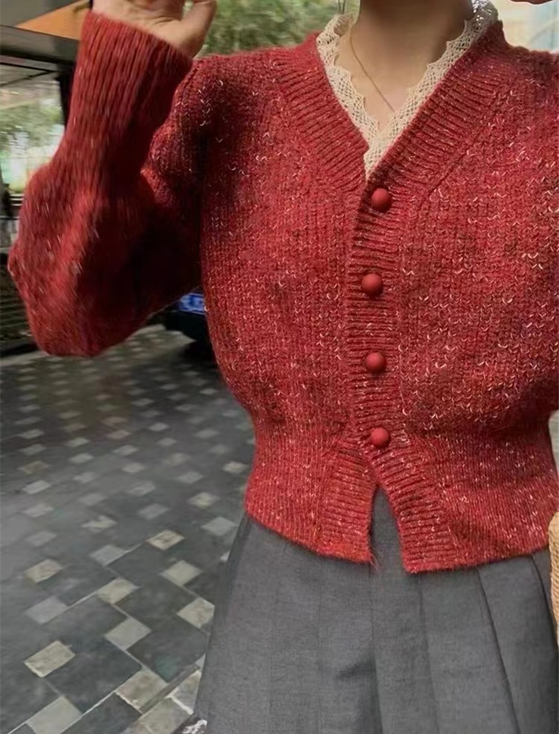 Spring pink knitted cardigan short tender tops