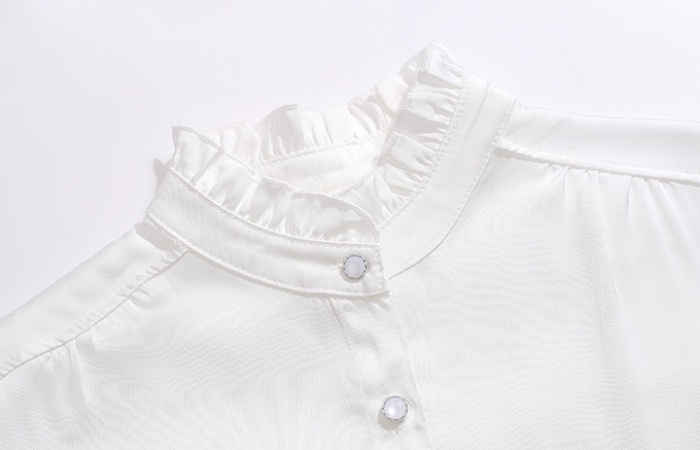 Spring imitation silk shirt satin lace collar tops