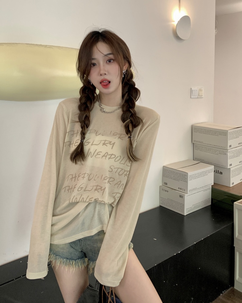 Korean style thin T-shirt sunscreen shirts for women