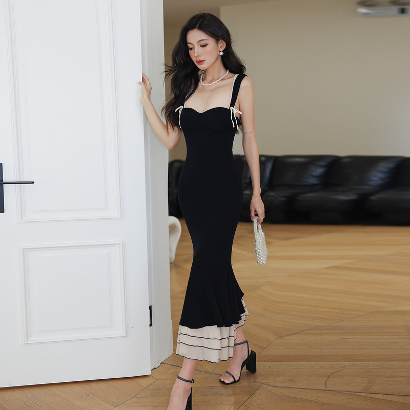 Spring and summer knitted dress package hip jumpsuit