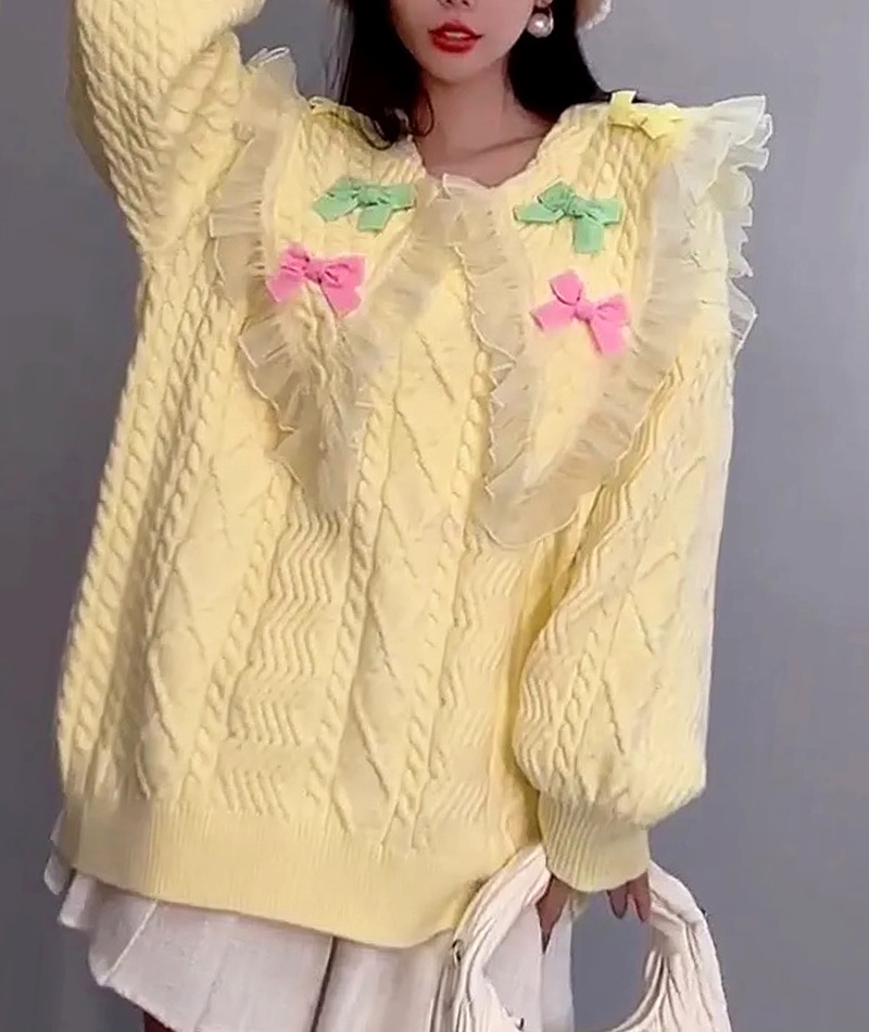 Yellow lazy doll collar spring fashion sweater